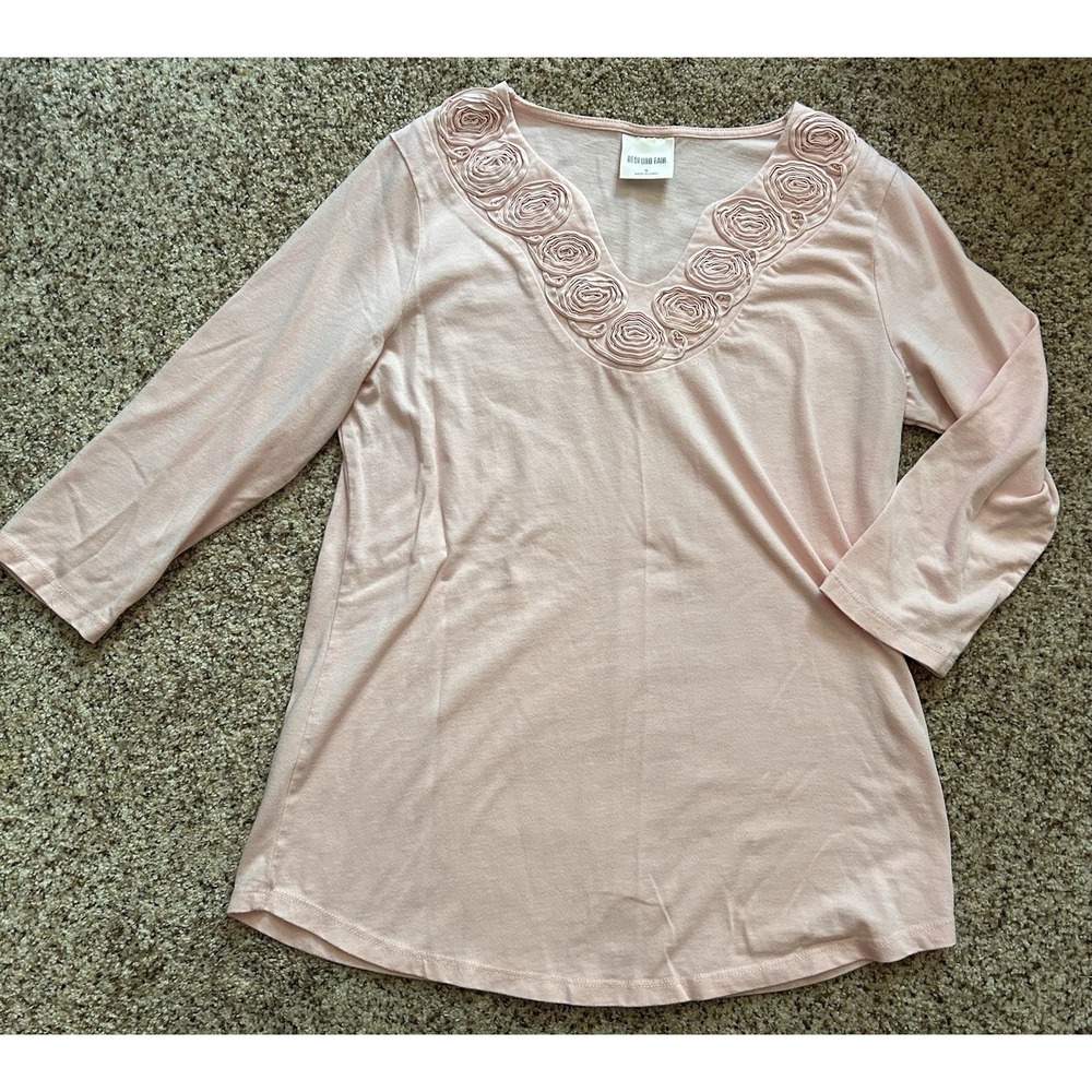 Bedford Fair 3/4 Sleeve T Shirt Light Pink Enhanced Neckline